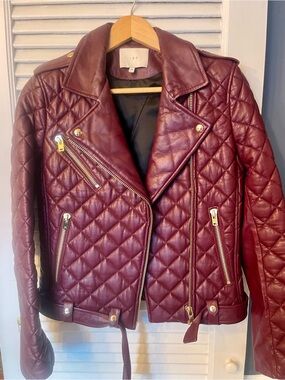 IRO Quilted Leather Moto Jacket - Burgundy Like New
